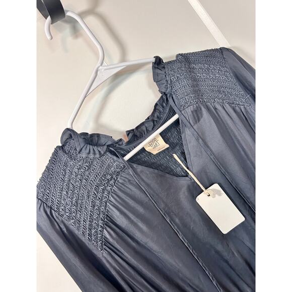 NWT Good Hart Women's Silky Long Sleeve Midi Dress Smocked Boho Blue Size Large - Picture 3 of 14